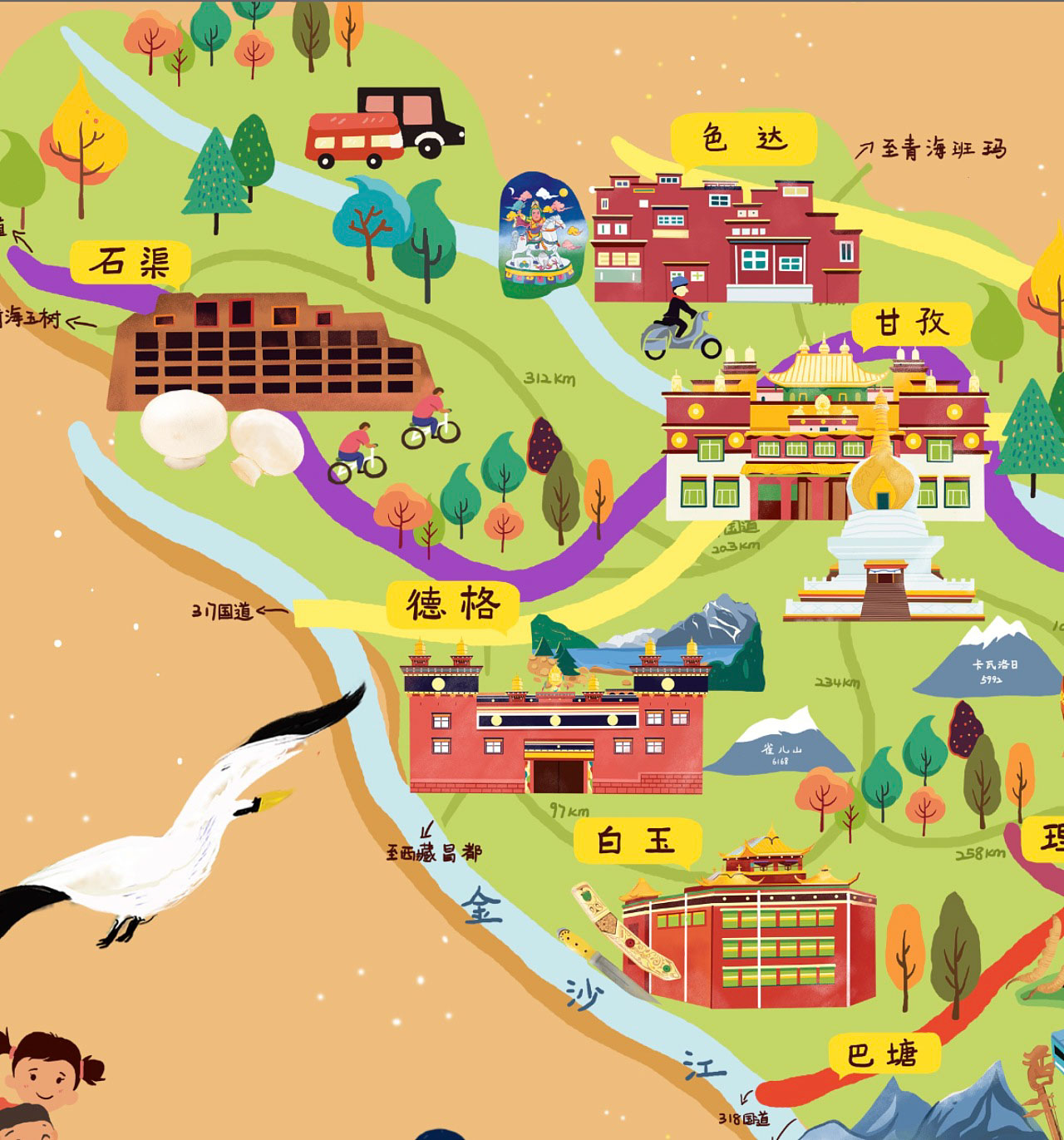 贡嘎手绘地图景区的文化宝库